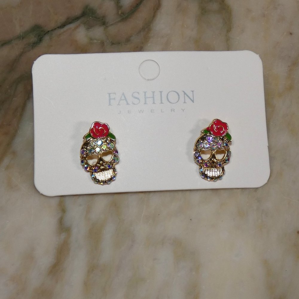 Sparkling sugar skull earrings, Día de los Muertos, Day of the Dead, Halloween - Picture 5 of 7
